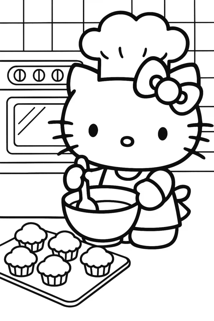 Hello Kitty Baking Cupcakes