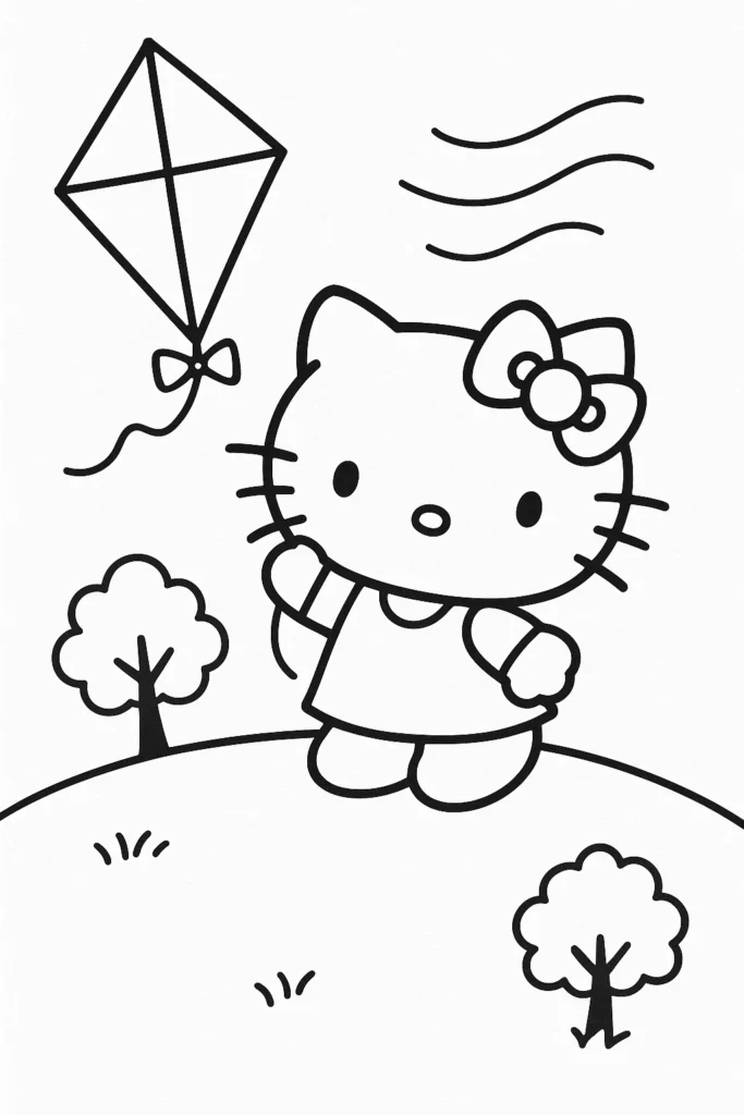 Hello Kitty Flying a Kite