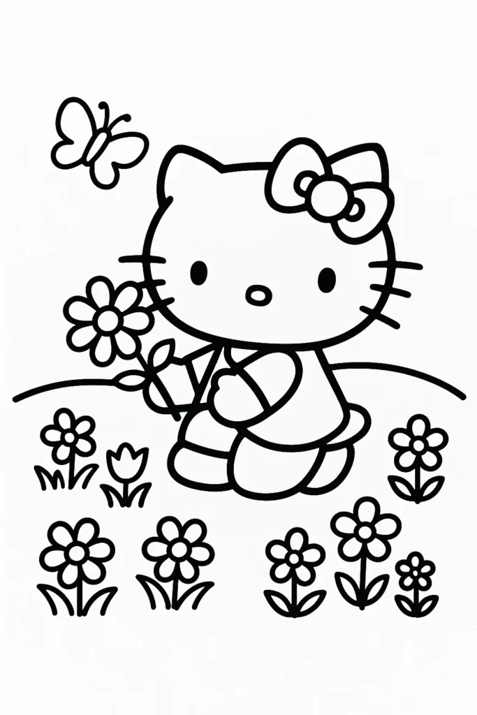 Hello Kitty Picking Flowers