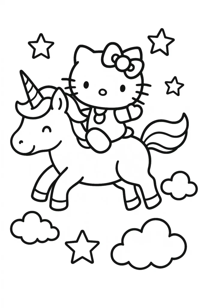 Hello Kitty Riding a Unicorn