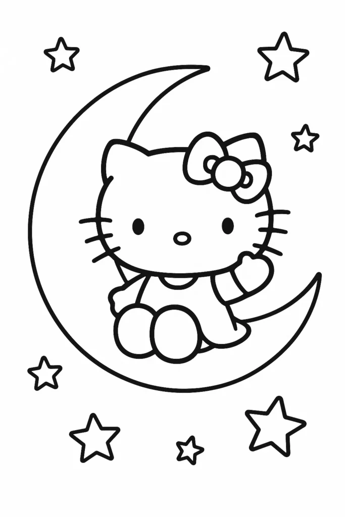 Hello Kitty Sitting on the Moon